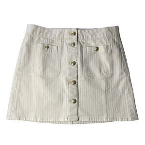 J Crew Button Front Denim Mini Skirt Womens 26 Ivory Ecru Patch Pockets